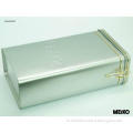 Rectangle silver tin box with golden hasp lock